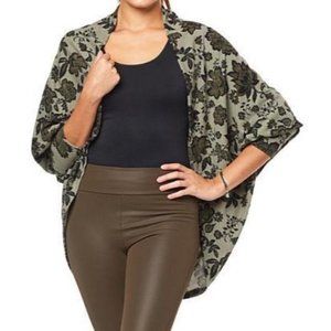 G by Giuliana Brushed Hacci Knit Cocoon Cardigan 798-470 Olive Floral XS